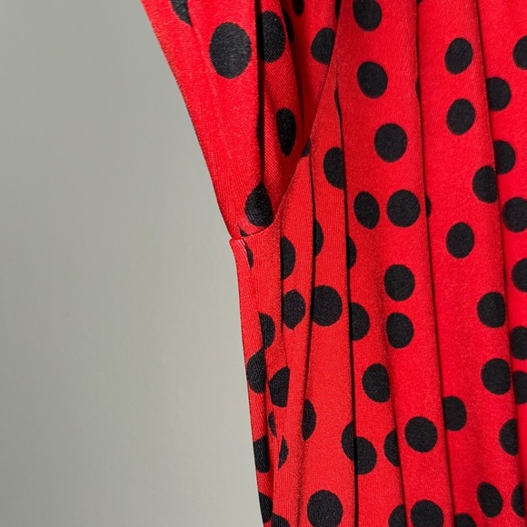 Mud Pie Drew Wrap Women’s Long Sleeve Midi Dress Dots Size Medium Red and Black - Picture 4 of 14